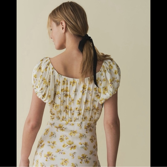 Doen Sera Gold Floral Silk Blend Babydoll Mini Dress Coquette Romantic - Picture 6 of 13